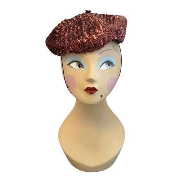 Vintage 1940s Sequin Beret Hat Raphael Weill White House San Francisco Hat Pin main image 4